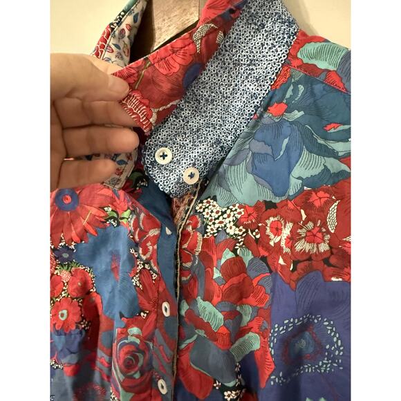 Georg Roth Women's Floral Blouse XS Multi-Color Flip Cuff Sequin Collar Casual - Picture 5 of 10
